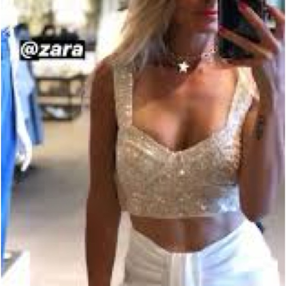 Zara Gold Sequin Cropped Top